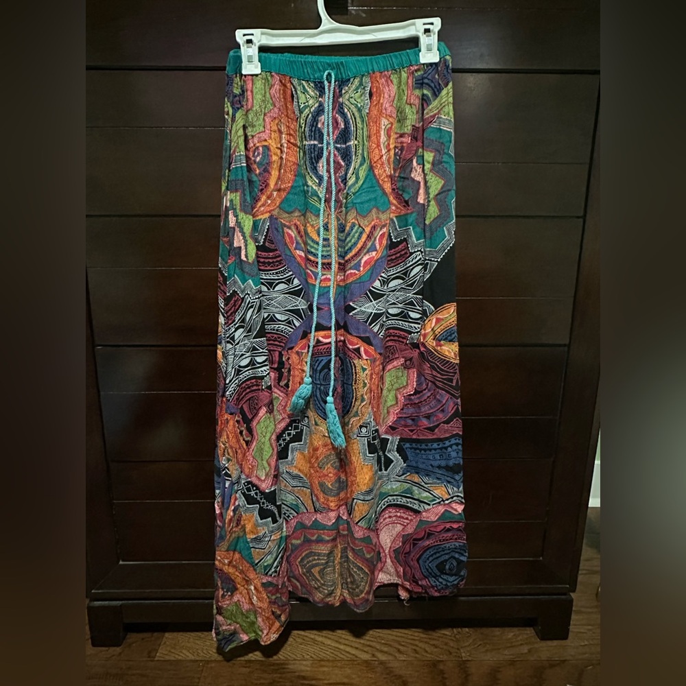 Angie Teal and Multicolor Patterned Long Skirt